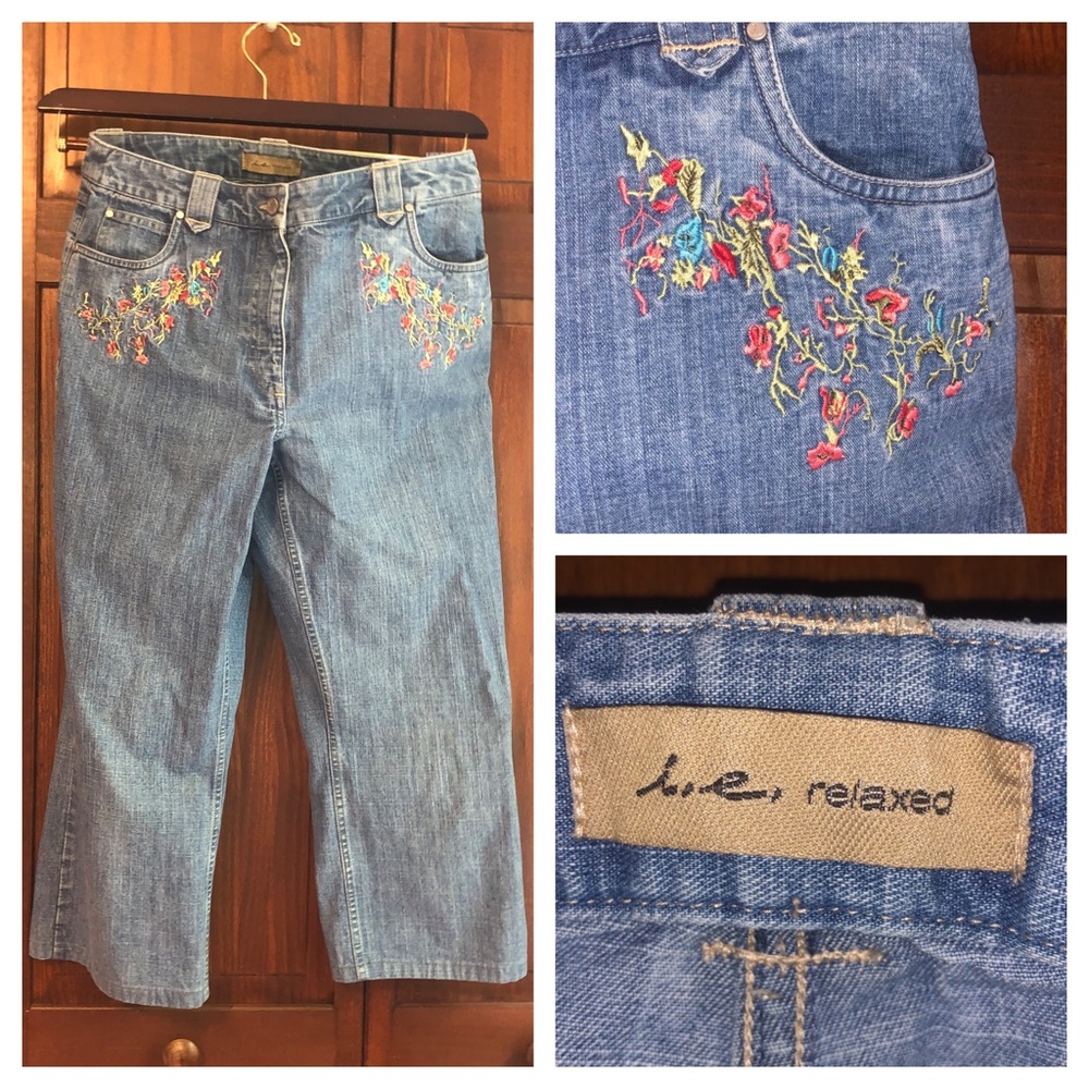 "i.e. relaxed" Embroidered Capri Jeans